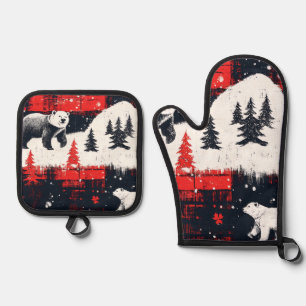 Ensemble De Gant De Cuisine Et De Manique Bison rouge Plaids Ours polaire