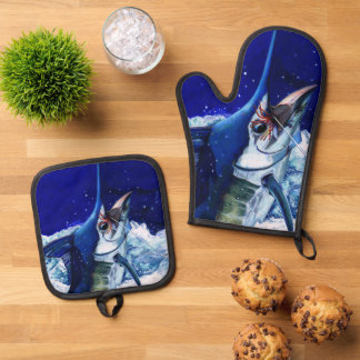 Ensemble De Gant De Cuisine Et De Manique Blue Marlin