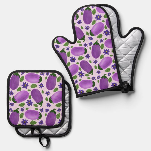 Ensemble De Gant De Cuisine Et De Manique Blush & Bloom Eggplant Collection – Soft Lilac (Recto/Verso)