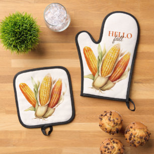 ENSEMBLE DE GANT DE CUISINE ET DE MANIQUE BONJOUR TOMBE, OREILLES DE CORN,