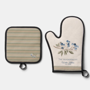 Ensemble De Gant De Cuisine Et De Manique Botanique Myrtille d'Hiver