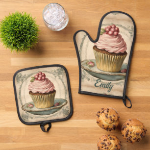 Ensemble De Gant De Cuisine Et De Manique Boulangerie vintage Pâtisserie Chef Cupcake Baker