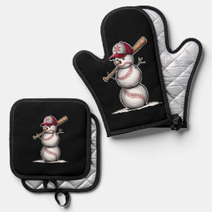 Ensemble De Gant De Cuisine Et De Manique Boules de bonhomme de neige de baseball Neige Noël