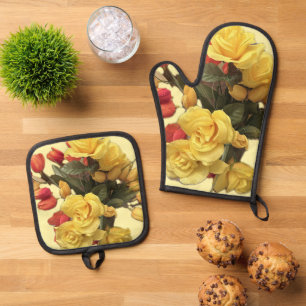 Ensemble De Gant De Cuisine Et De Manique "Bouquet" Four Mitt & Pot Holder Set