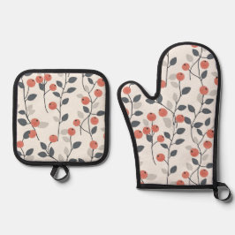 Ensemble De Gant De Cuisine Et De Manique Branches de Berry scandinaves Four Mitt et Pot Hol