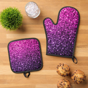 Ensemble De Gant De Cuisine Et De Manique Bruant de parties scintillant rose foncé
