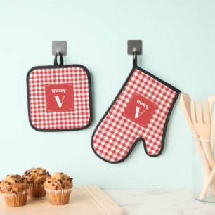 Ensemble De Gant De Cuisine Et De Manique Buffalo Plaid personnalisé Monogramme Moderne