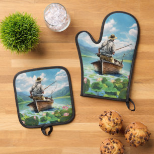 Ensemble De Gant De Cuisine Et De Manique Cabine de pêche de la maison de lac Cute