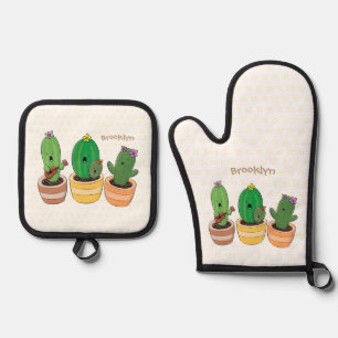 Ensemble De Gant De Cuisine Et De Manique Cactus trio chantante mignonne dessin animé
