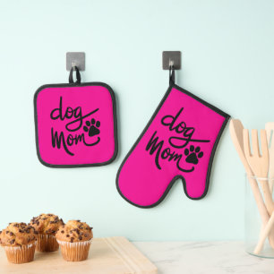 Ensemble De Gant De Cuisine Et De Manique Cadeau empreinte de patte de chien drôle Maman de