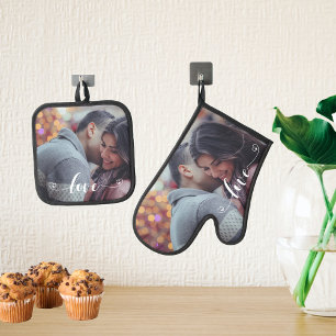 Ensemble De Gant De Cuisine Et De Manique Cadeau photo amour écriture 