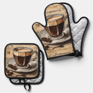 Ensemble De Gant De Cuisine Et De Manique Café Retro Café Café Lover Vintage Espresso Café