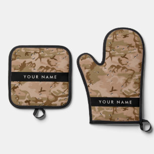 Ensemble De Gant De Cuisine Et De Manique Cailloux du Camouflage du désert, Votre nom, Perso
