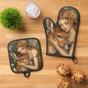 Ensemble De Gant De Cuisine Et De Manique Câlin de fée - Le cœur tendre de la nature