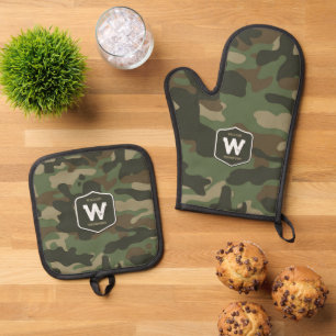 Ensemble De Gant De Cuisine Et De Manique Camouflage vert Camo Motif de l'armée Monogramme