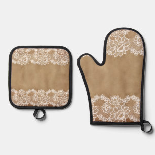 Ensemble De Gant De Cuisine Et De Manique Campagne rustique vintage beige toile de jute et d