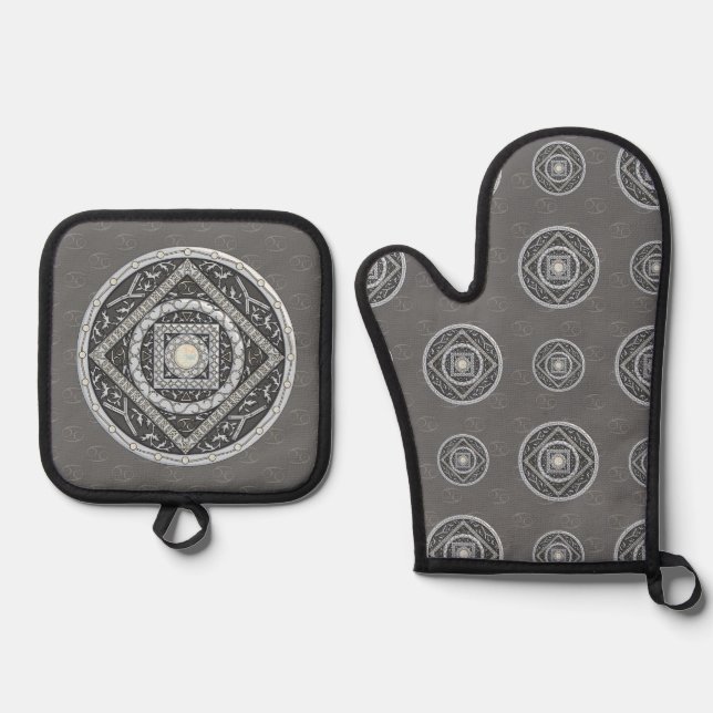 Ensemble De Gant De Cuisine Et De Manique Cancer Mandala (Recto)