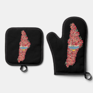 Ensemble De Gant De Cuisine Et De Manique Carte Floral Palestine Dôme de Rock al quads Cadea