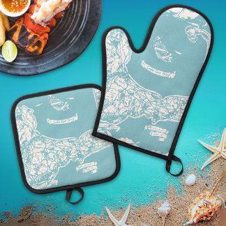 Ensemble De Gant De Cuisine Et De Manique Carte vintage de Cape Cod