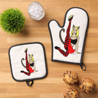 Ensemble De Gant De Cuisine Et De Manique catgirl