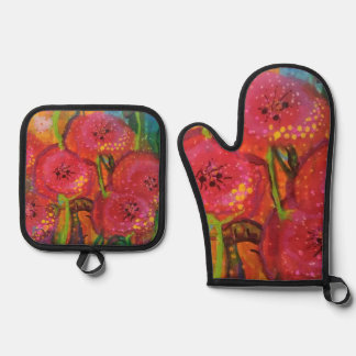 Ensemble De Gant De Cuisine Et De Manique Champ de Poppies Four Mitt et Pot Holder Set