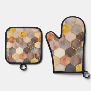Ensemble De Gant De Cuisine Et De Manique Champagne Blush au peigne de miel de Glam Abstrait