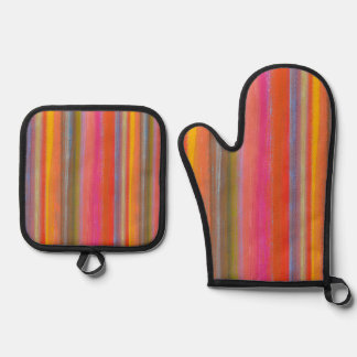 Ensemble De Gant De Cuisine Et De Manique Charbon de couleur bohème rayé