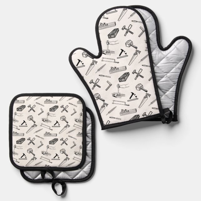 Ensemble De Gant De Cuisine Et De Manique Charpentier Profession Mitt Gants (Recto/Verso)