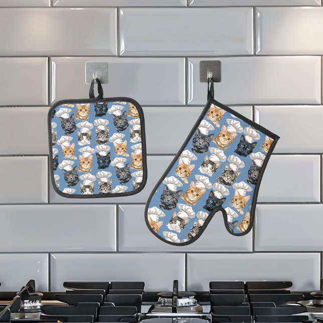 Ensemble De Gant De Cuisine Et De Manique Chat Chefs Cuisine Motif (Créateur téléchargé)