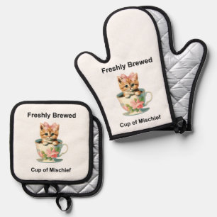 Ensemble De Gant De Cuisine Et De Manique Chat Whimsical
