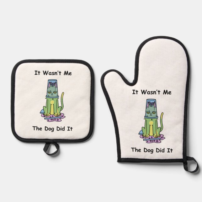 Ensemble De Gant De Cuisine Et De Manique Chat Whimsical (Recto)