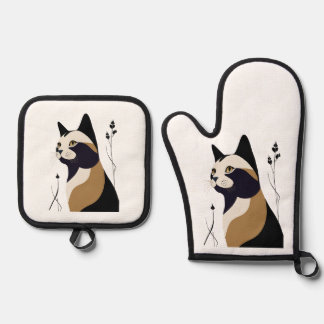 Ensemble De Gant De Cuisine Et De Manique Chat Whimsical