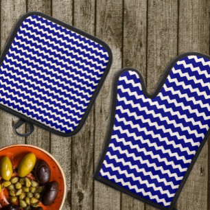 Ensemble De Gant De Cuisine Et De Manique chevron bleu marine