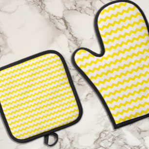Ensemble De Gant De Cuisine Et De Manique Chevron jaune