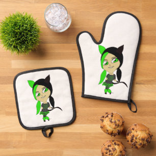 Ensemble De Gant De Cuisine Et De Manique chibi catgirl