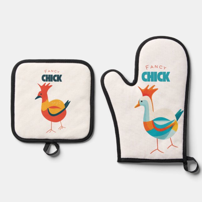 Ensemble De Gant De Cuisine Et De Manique Chick élégant (Recto)