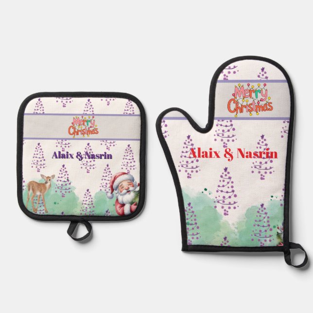 Ensemble De Gant De Cuisine Et De Manique Christmas  (Recto)
