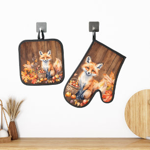 Ensemble De Gant De Cuisine Et De Manique Chute rustique renard confortable