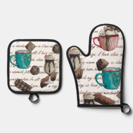 Ensemble De Gant De Cuisine Et De Manique Cocoa marshmallow chocolat chaud script de bonbons