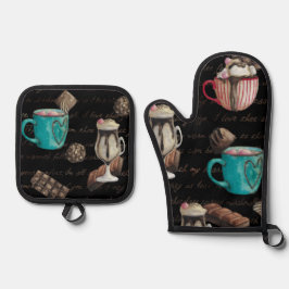 Ensemble De Gant De Cuisine Et De Manique Cocoa marshmallow chocolat chaud script de bonbons