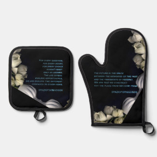 Ensemble De Gant De Cuisine Et De Manique "Coeur blanc en noir de la lune" & Doubt Future