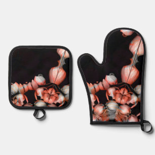 Ensemble De Gant De Cuisine Et De Manique Coeur blanc en noir du soleil