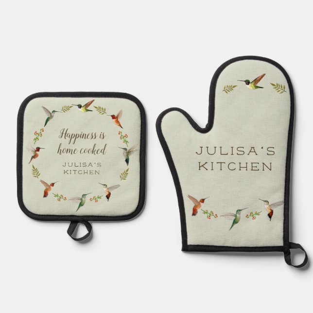 Ensemble De Gant De Cuisine Et De Manique Colibri (Recto)