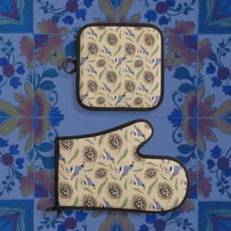 Ensemble De Gant De Cuisine Et De Manique Colin de Gambel de l'Arizona et Œuf Motif Répété
