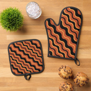 Ensemble De Gant De Cuisine Et De Manique Cool automne Cuisine saisonnière à ligne ondulée