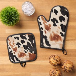 Ensemble De Gant De Cuisine Et De Manique Crème Brown du Sud-Ouest Vachette noire