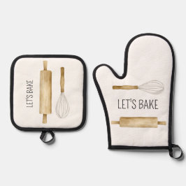 Ensemble De Gant De Cuisine Et De Manique Cuisinons à l’aquarelle Ustensiles de cuisine en b