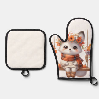 Ensemble De Gant De Cuisine Et De Manique Cute Autumn Fox Kawaii Cottagecore Oven Mitt & Pot