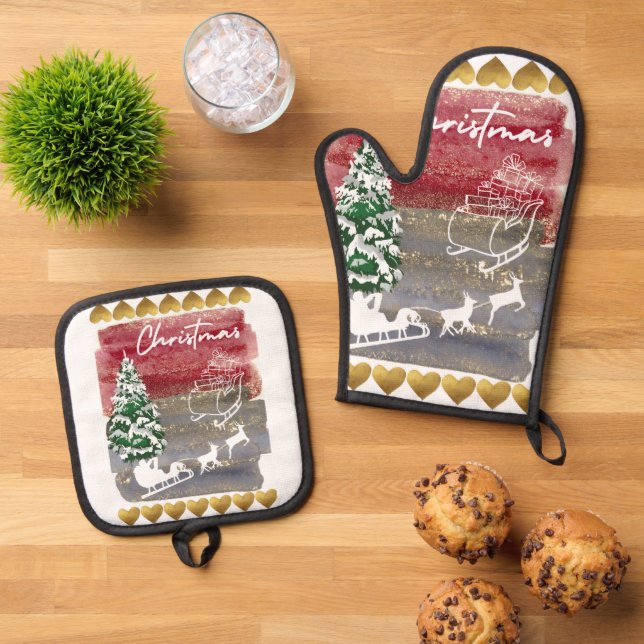 Ensemble De Gant De Cuisine Et De Manique Cute Christmas  (De haut en bas)