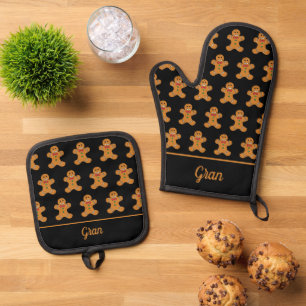 Ensemble De Gant De Cuisine Et De Manique Cute Gingerbread Hommes Motif Nom Personnalisé